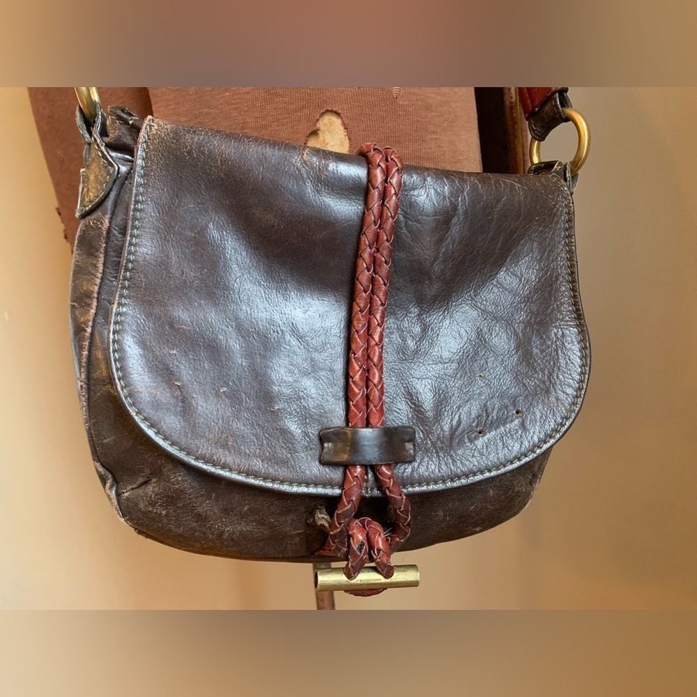 HideSign leather crossbody purse, distressed hippy boho, bohemian bag